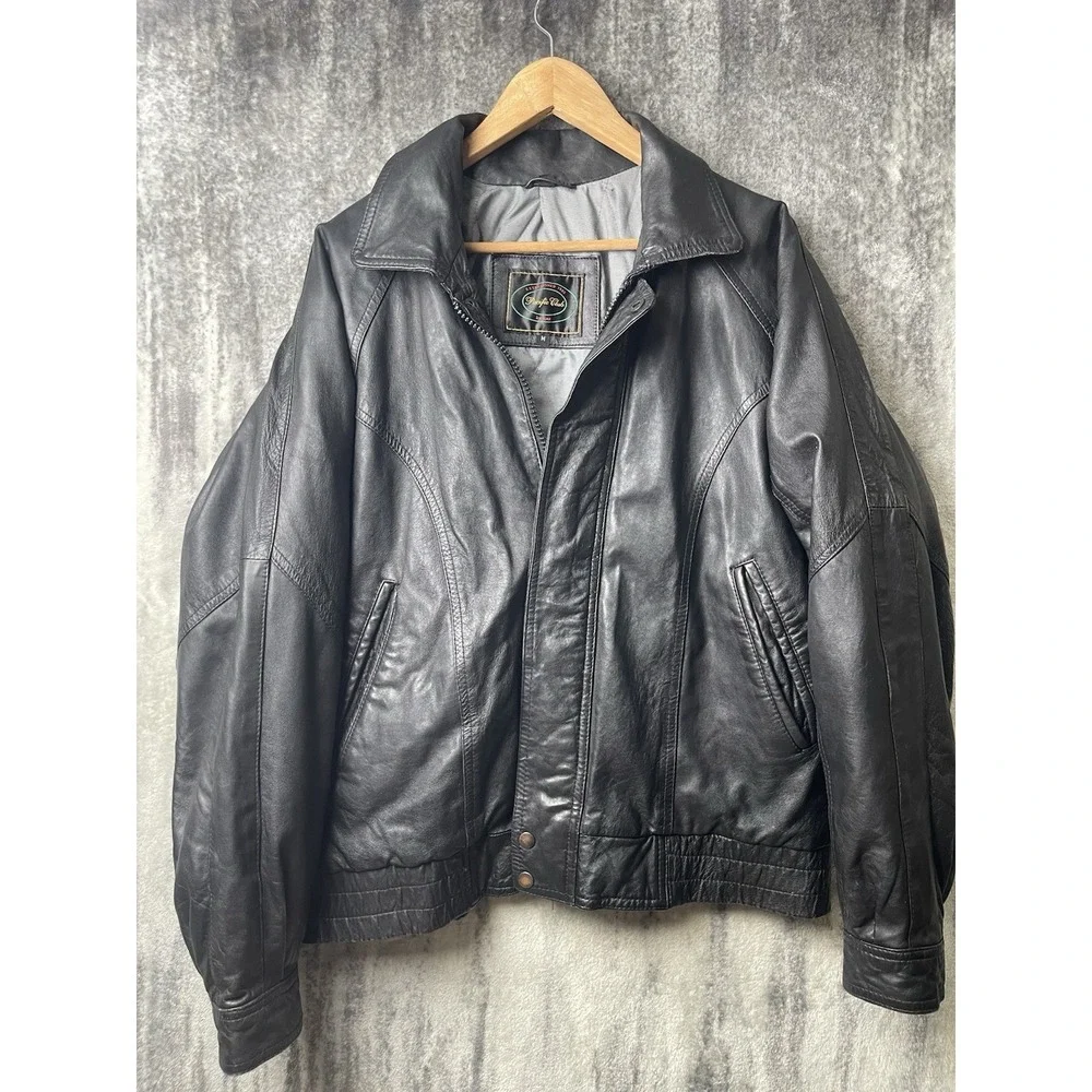Pacific Club by Nak Vintage Mens Leather Bomber Jacket Medium Black